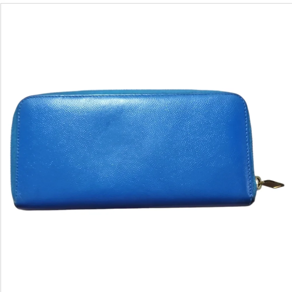 SAINT LAURENT | YSL Blue Leather Zip-Around Continental Wallet - Picture 2 of 7